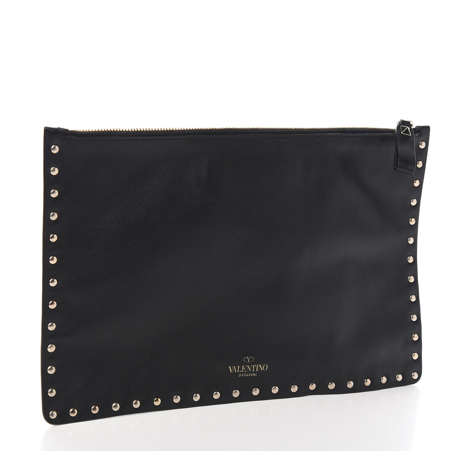 Vitello Large Rockstud Zip Pouch Black