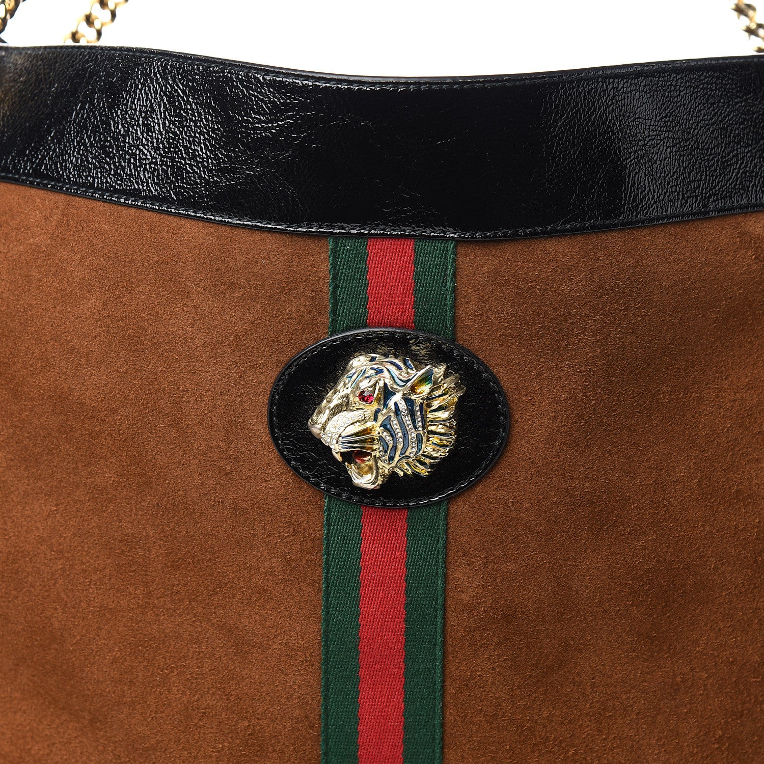 Gucci Suede Patent Maxi Rajah Chain Tote Nocciola Black 10 of 10