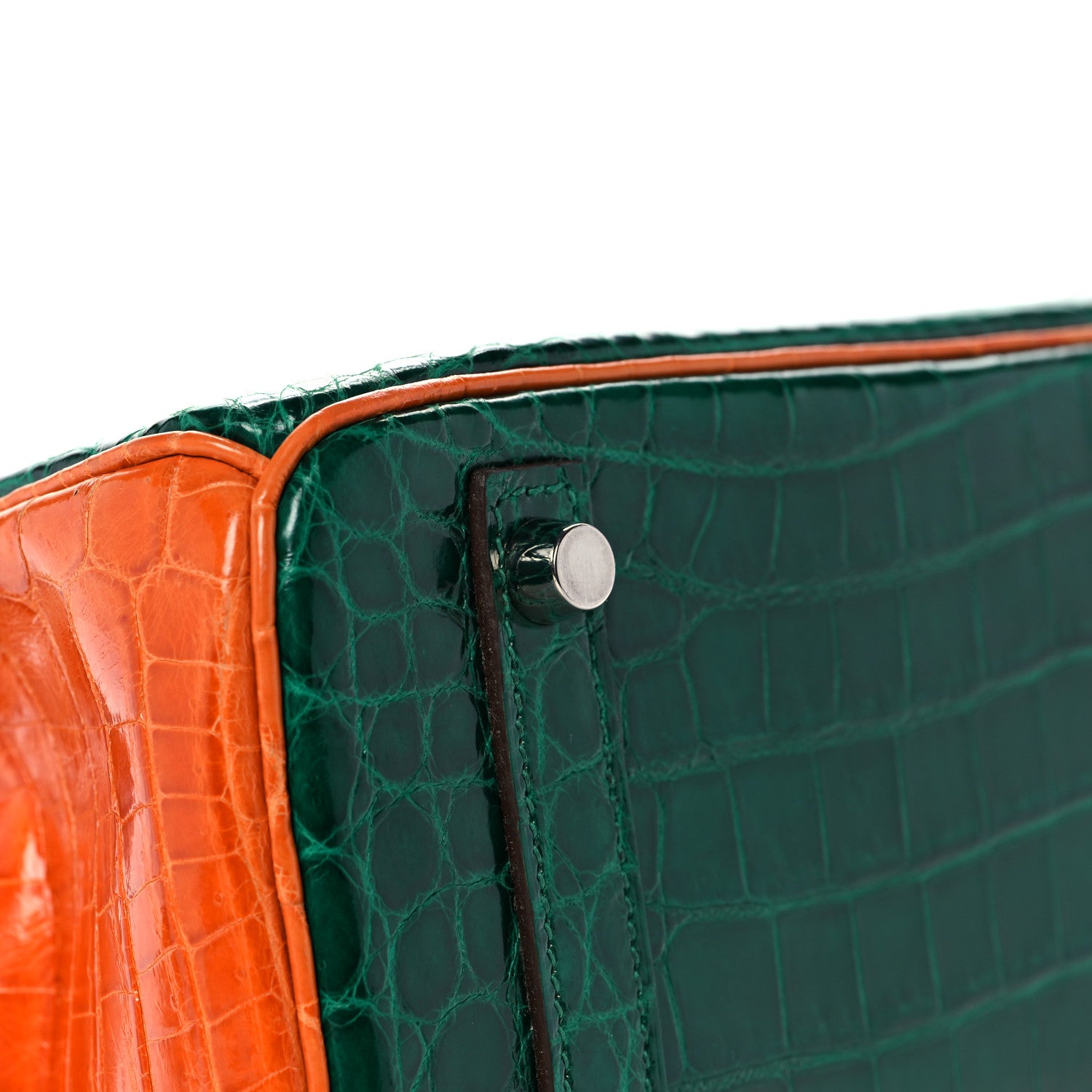 Hermes Shiny Niloticus Crocodile Horseshoe Birkin 30 Vert Emeraude Orange Miel 10 of 35