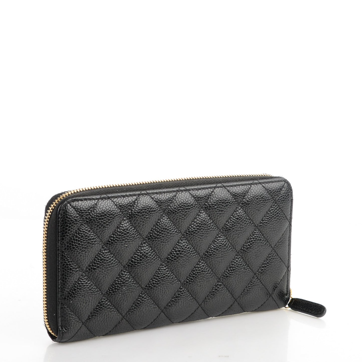 Caviar Quilted Large Gusset Zip Around Wallet Black