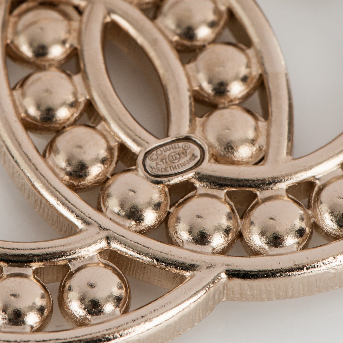 Pearl Baguette Crystal CC Brooch Gold