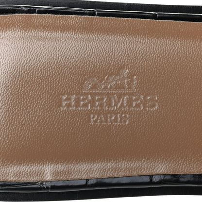 Hermes Shiny Alligator Oran Sandals 39.5 Black 6 of 8