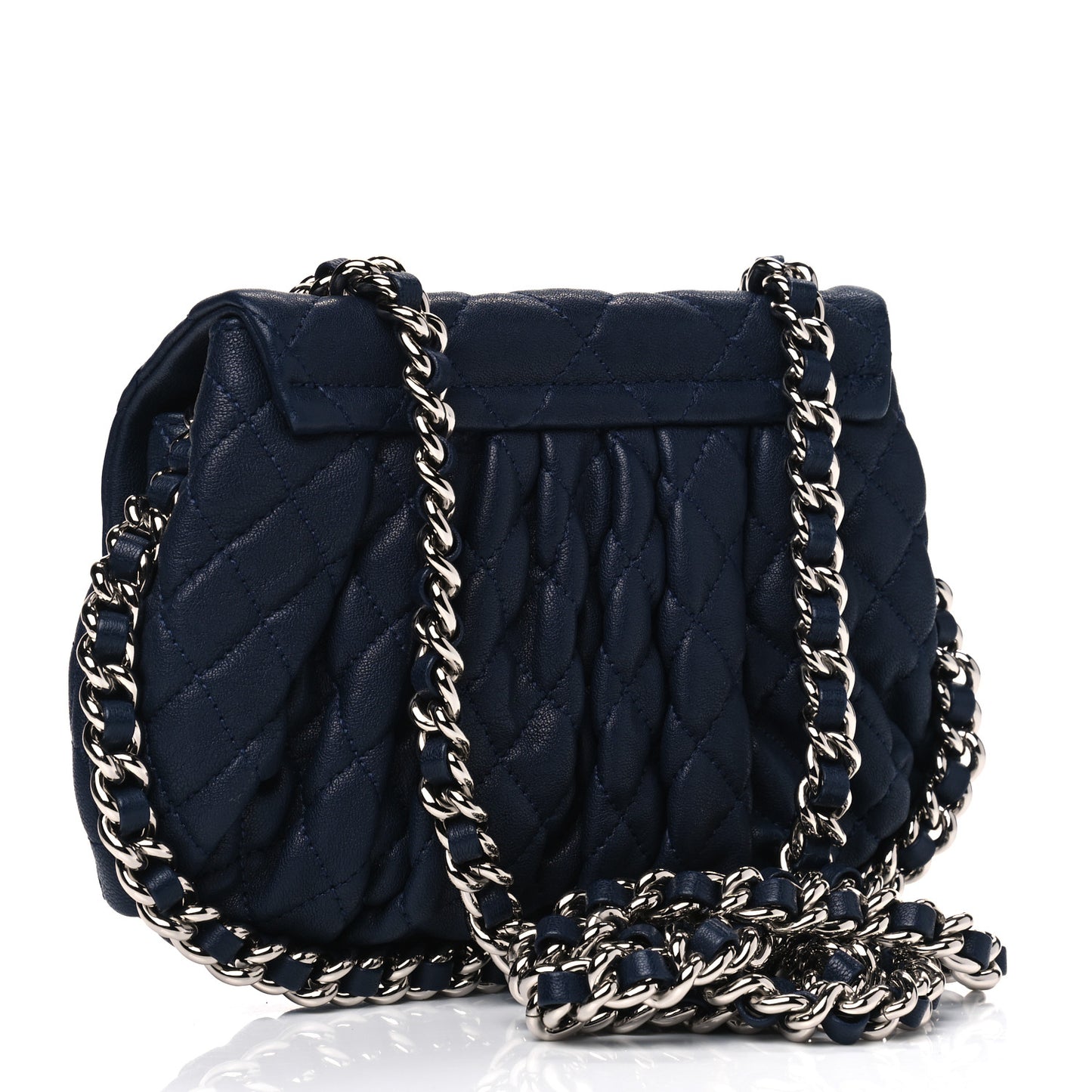 Washed Lambskin Quilted Mini Chain Around Flap Navy Blue