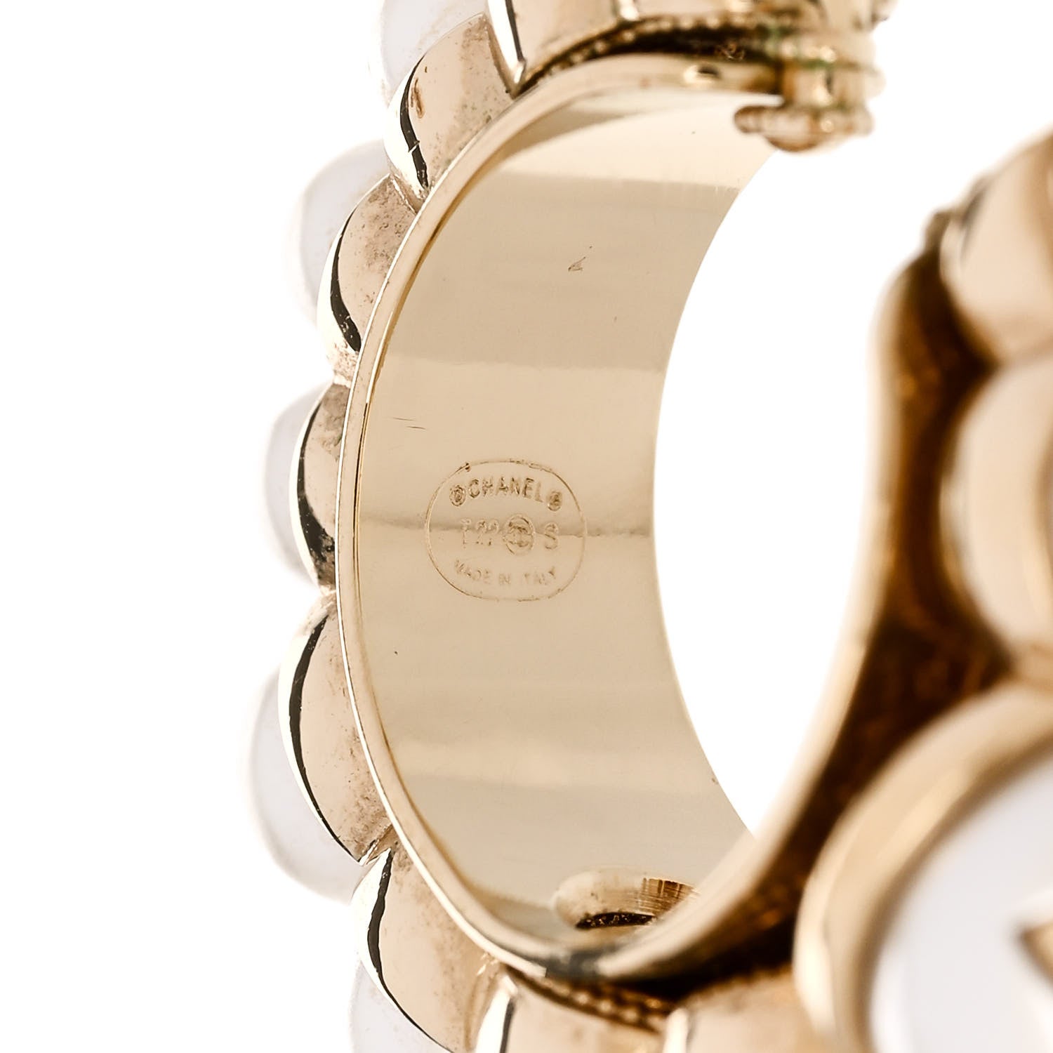 Chanel Crystal Pearl CC Hoop Earrings Gold White 4 of 4
