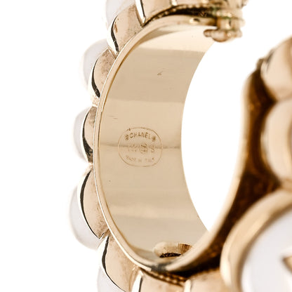 Chanel Crystal Pearl CC Hoop Earrings Gold White 4 of 4