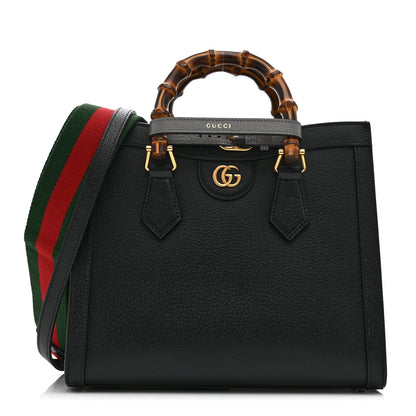 Gucci Textured Dollar Calfskin Web Small Diana Tote Bag Black Dusty Grey 1 of 11