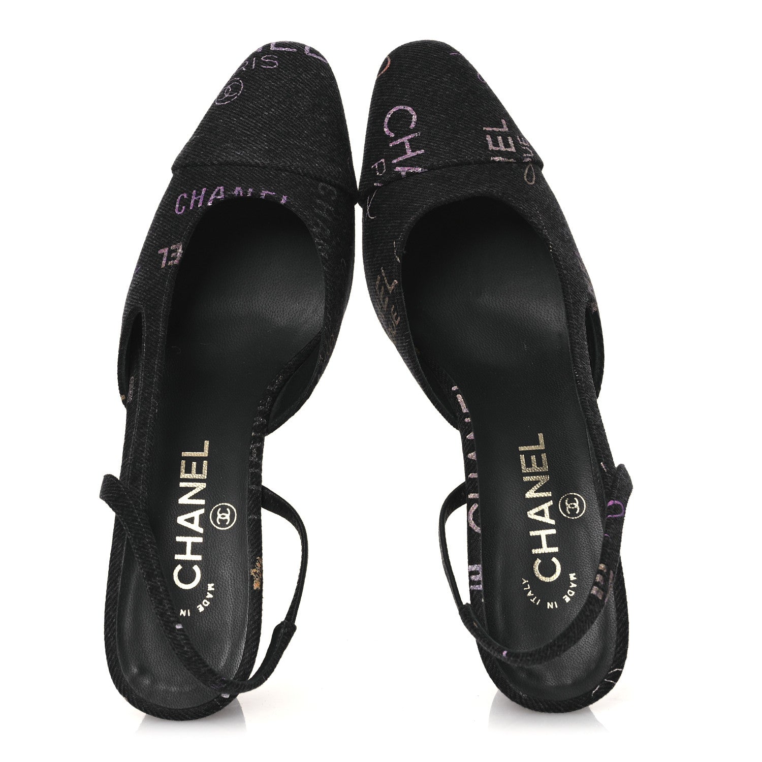 Chanel Denim Cap Toe Denim Mood Slingback Pumps 38 Dark Grey Multicolor 2 of 11