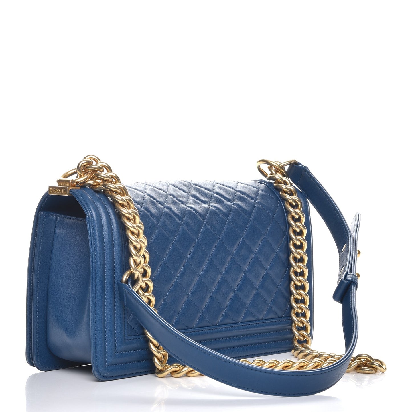 Lambskin Quilted Medium Boy Flap Blue