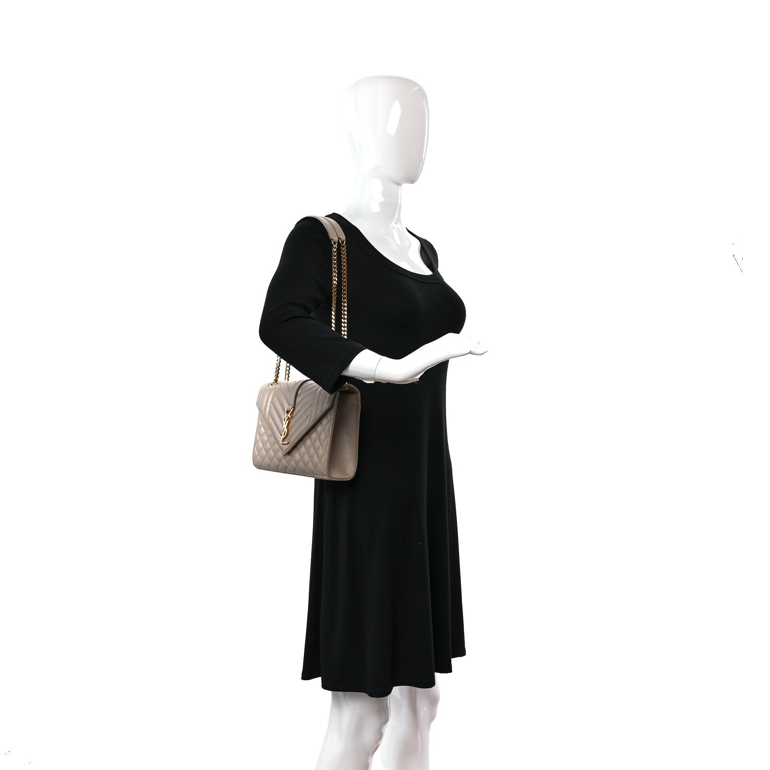 Saint Laurent Grain De Poudre Textured Mixed Matelasse Medium Triquilt Monogram Satchel Dark Beige 2 of 10