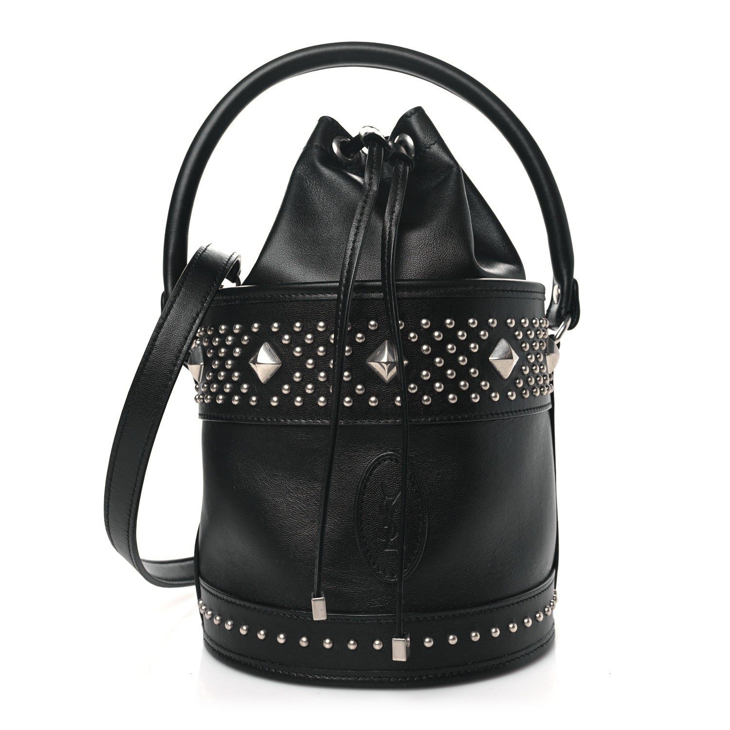 Saint Laurent Smooth Calfskin Studded Small Bahia Drawstring Bucket Bag Black 1 of 10