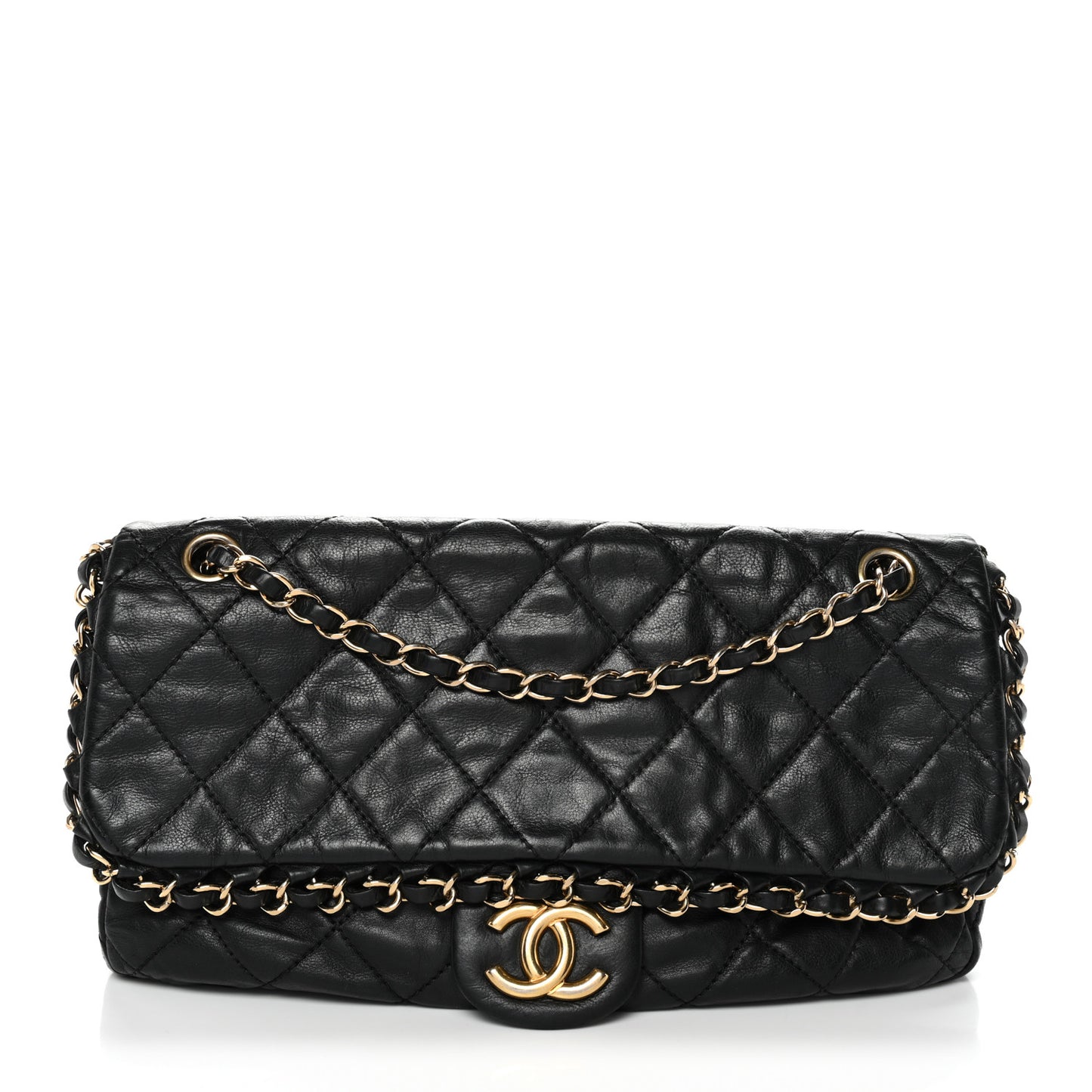 Calfskin Quilted Medium Chain Me Flap Black