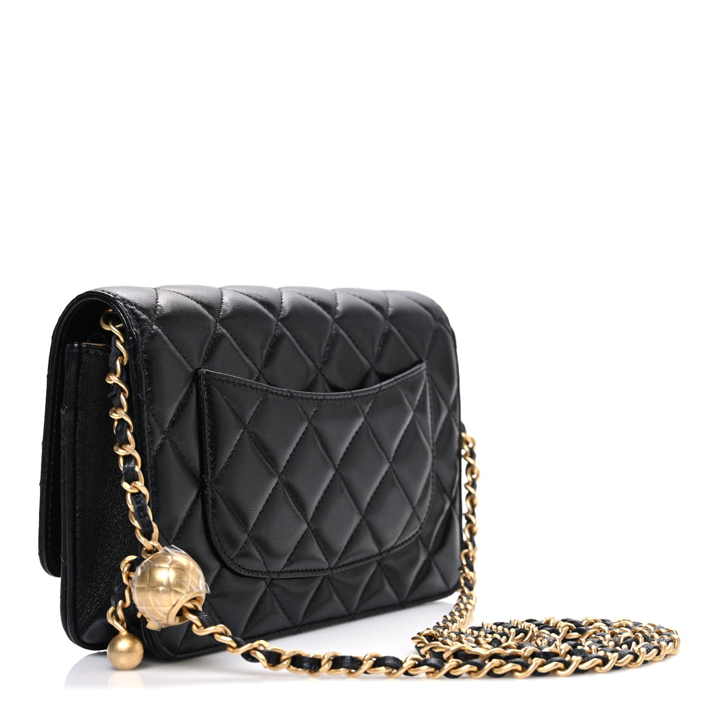 Lambskin Quilted CC Pearl Crush Wallet on Chain WOC Black