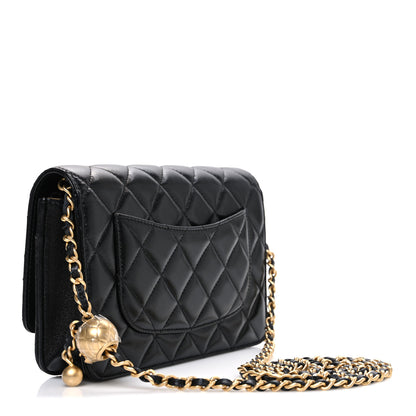 Chanel Lambskin Quilted CC Pearl Crush Wallet on Chain WOC Black 3 of 11