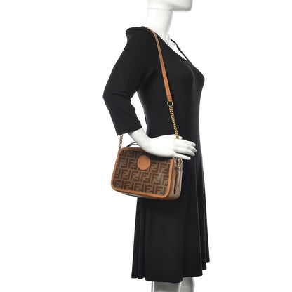 Fendi Glazed Fabric Vitello Century FF 1974 Stamp Patch Camera Case Mogano Panna Caramello 2 of 10