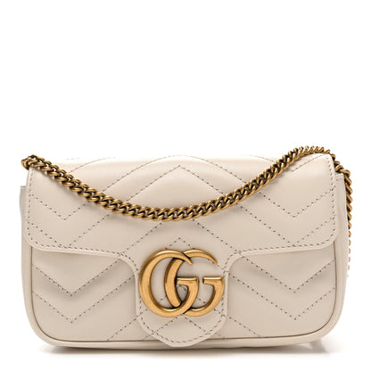Gucci Calfskin Matelasse Super Mini GG Marmont Shoulder Bag White 1 of 10