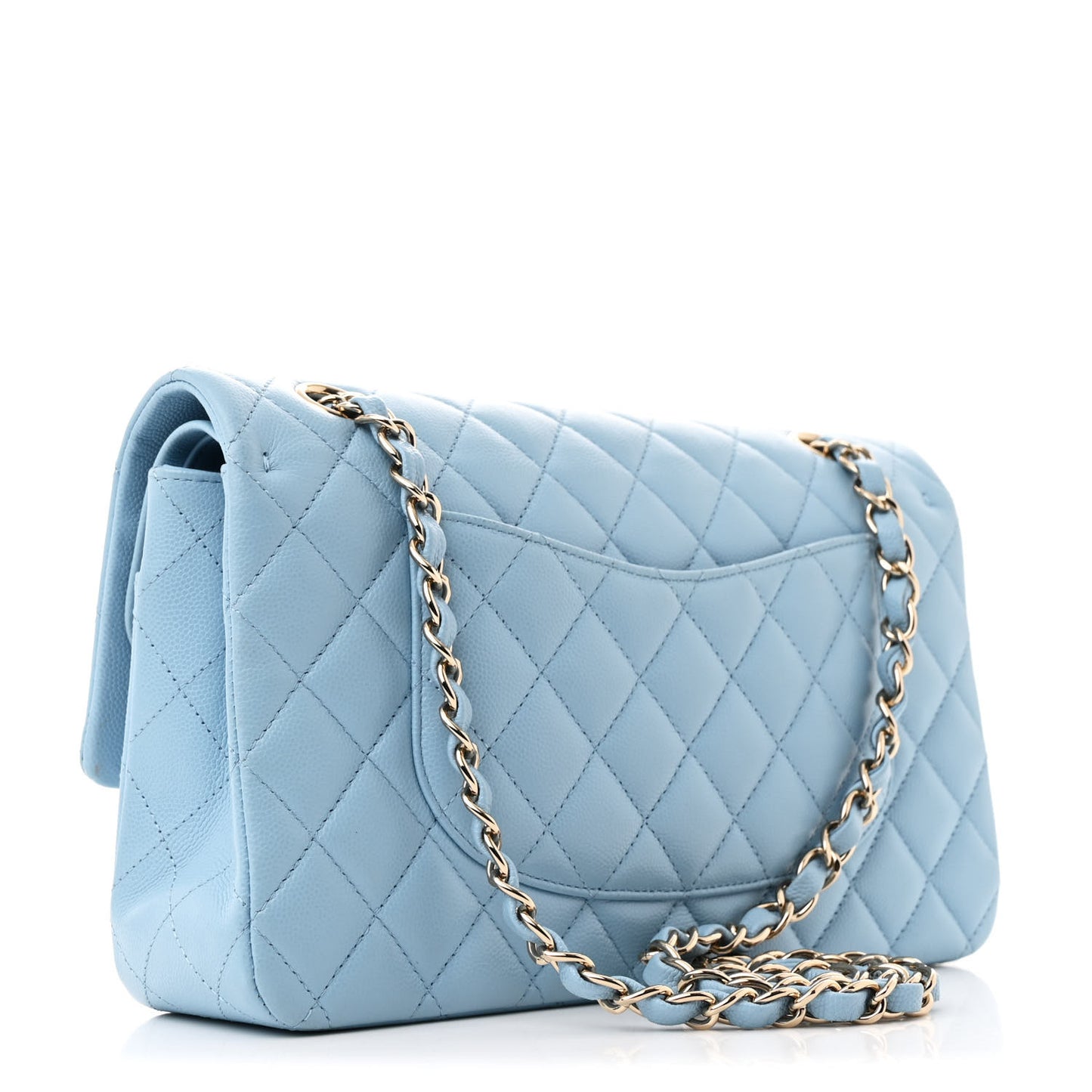 Caviar Quilted Medium Double Flap Light Blue