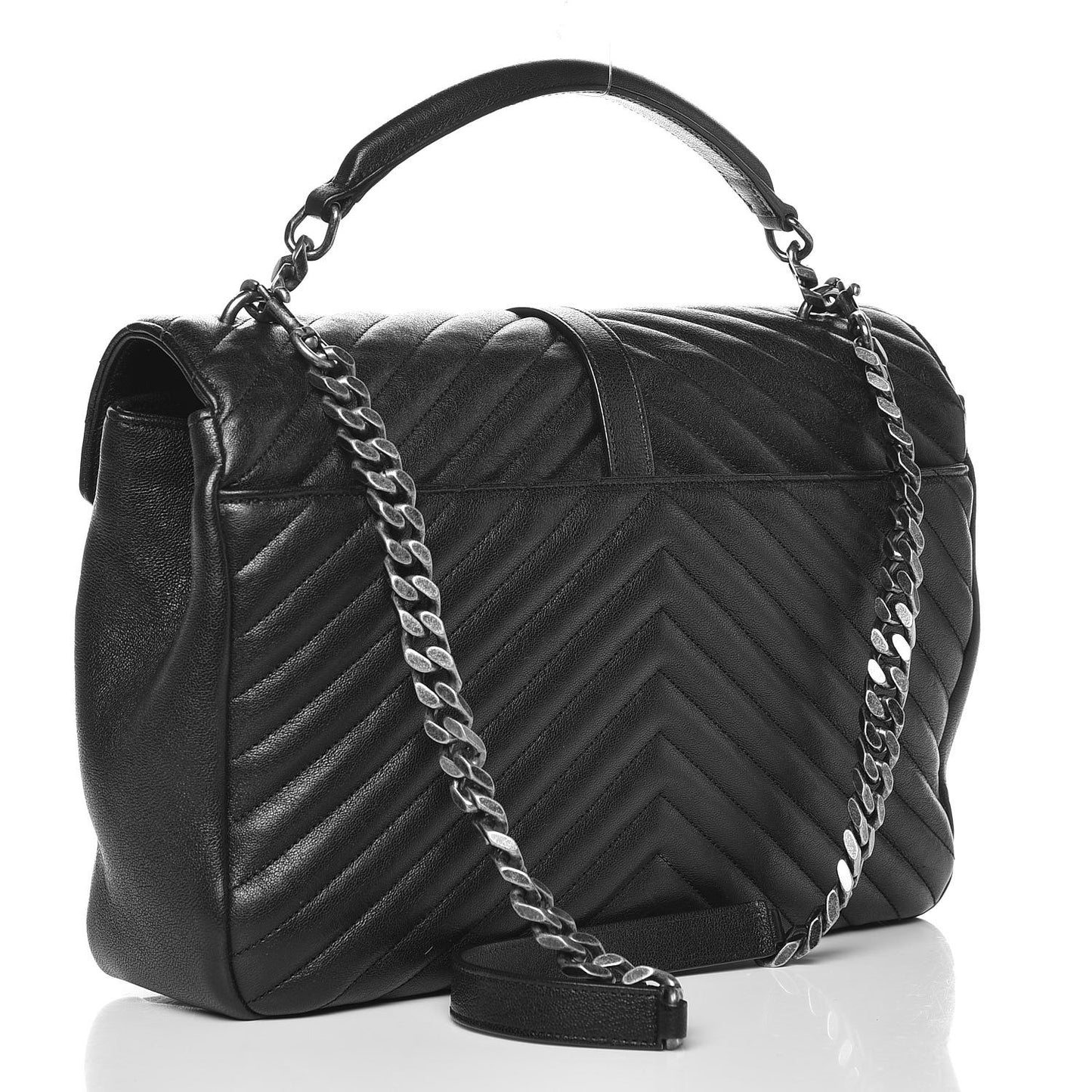 Sheepskin Matelasse Chevron Monogram Large College Satchel Black