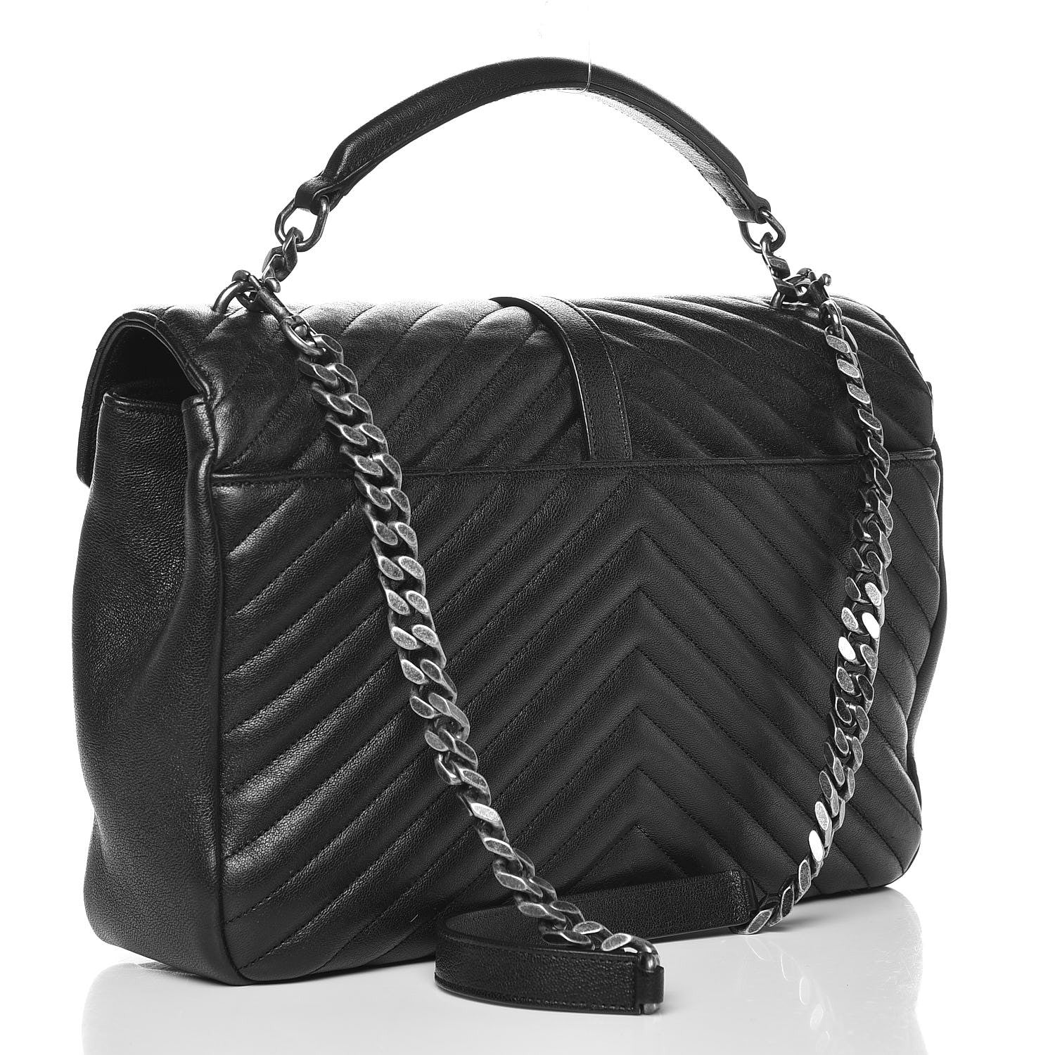 Saint Laurent Sheepskin Matelasse Chevron Monogram Large College Satchel Black 4 of 11