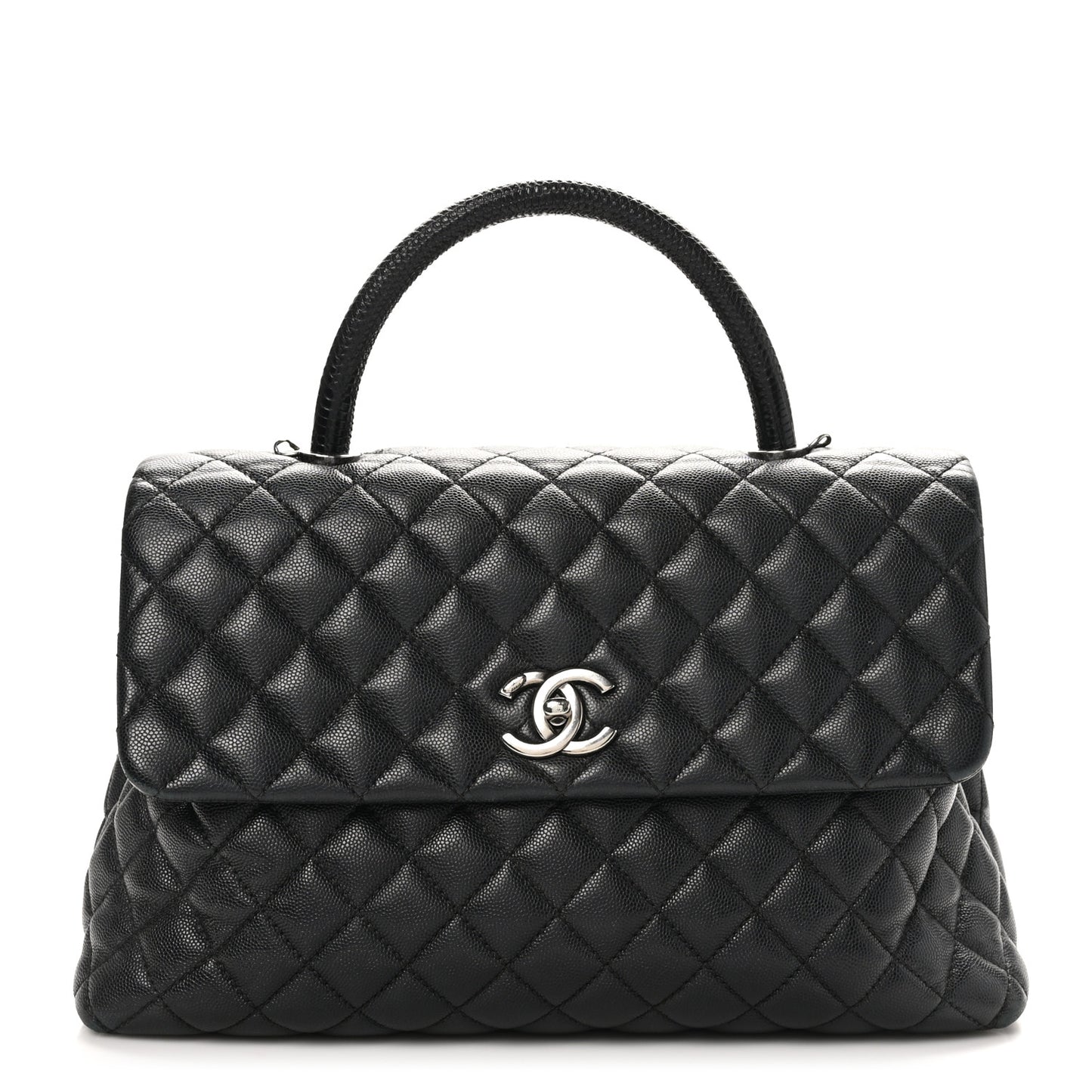 Caviar Lizard Quilted Medium Coco Handle Flap Black