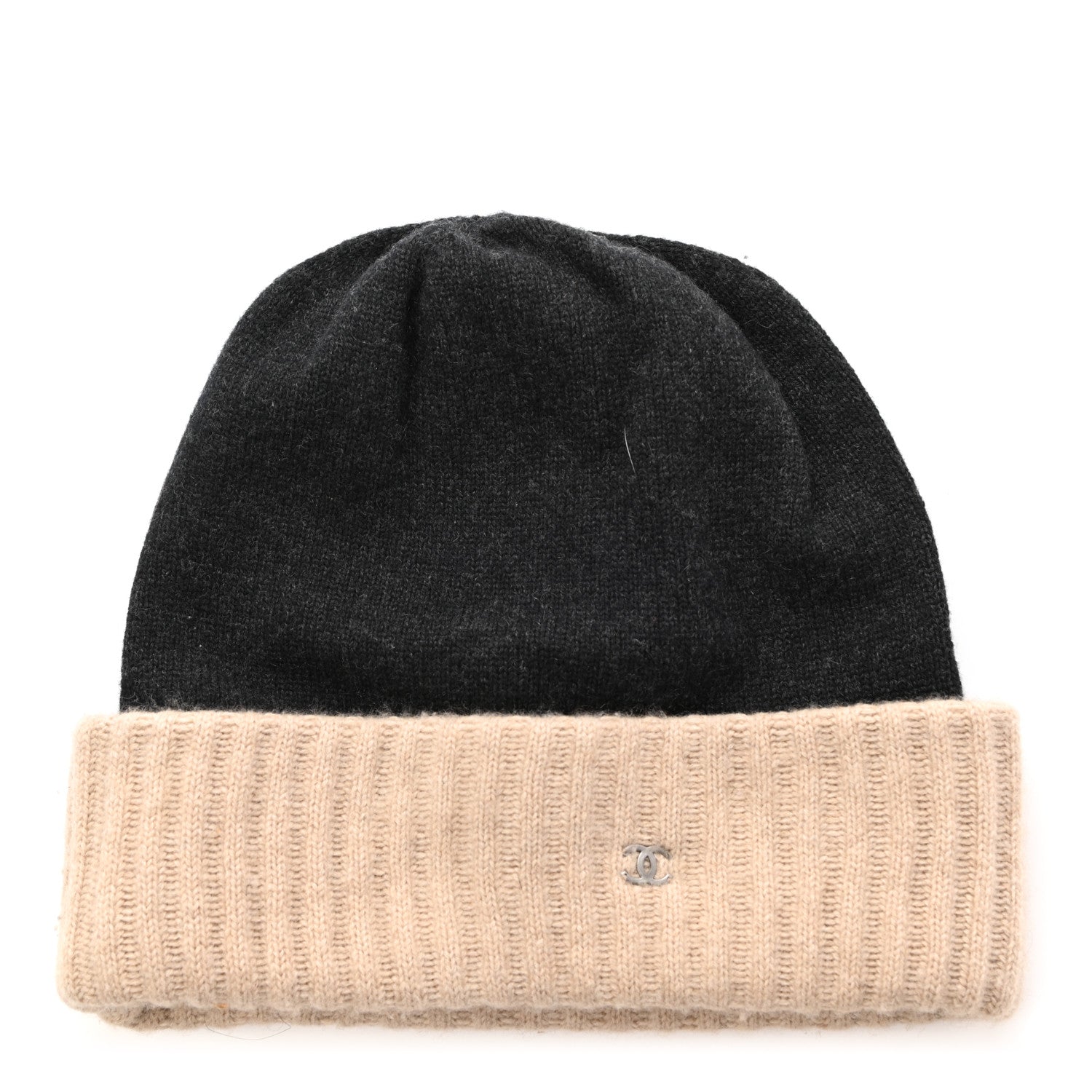 Chanel Cashmere CC Beanie Hat Grey Beige 1 of 5