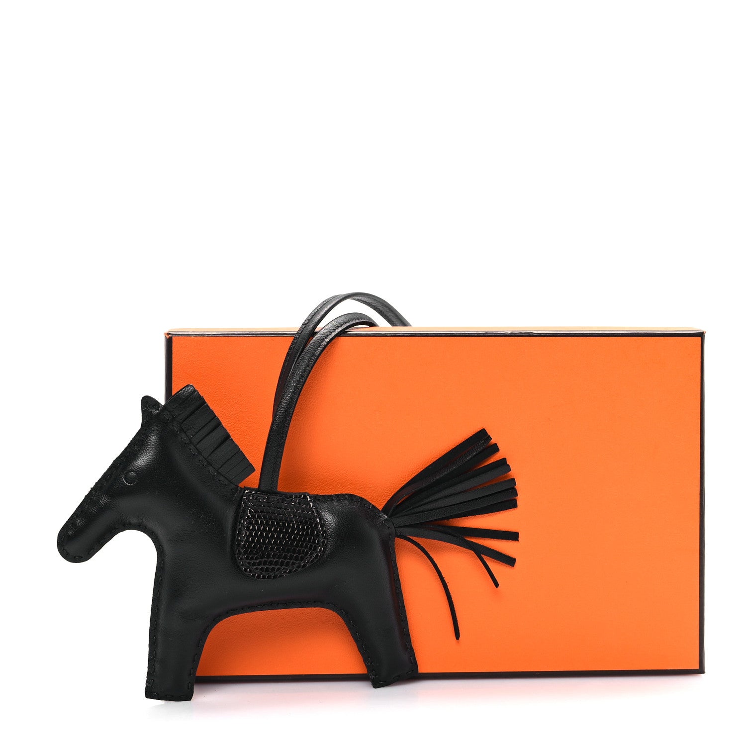 Hermes Milo Lambskin Lizard Touch Grigri Rodeo Horse Bag Charm MM So Black 4 of 4