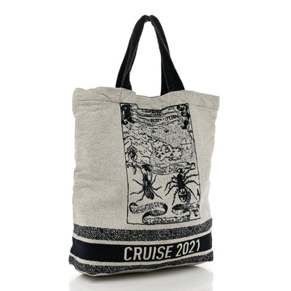 Christian Dior Canvas Print Cruise Tote Ivory Black 3 of 9