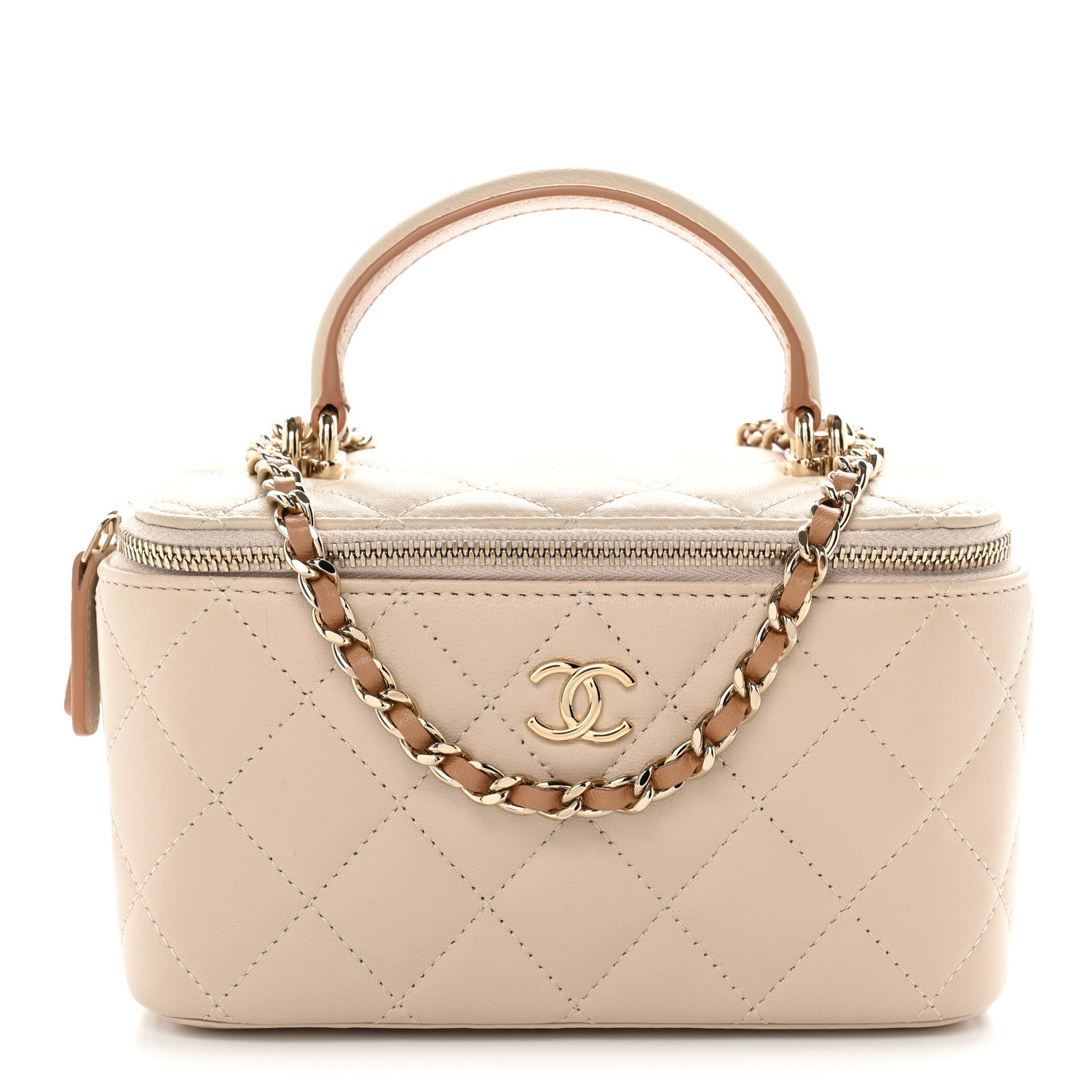 Chanel Lambskin Quilted Small Top Handle Vanity Case With Chain Ecru Dark Beige 1 of 10
