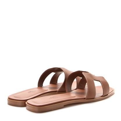 Hermes Box Calfskin Oran Sandals 38.5 Gold 6 of 17