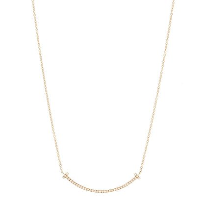 Tiffany 18K Yellow Gold Diamond Small T Smile Pendant Necklace 1 of 14