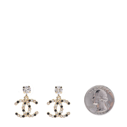 Chanel Resin Crystal Pearl CC Drop Earrings Gold Black 2 of 5
