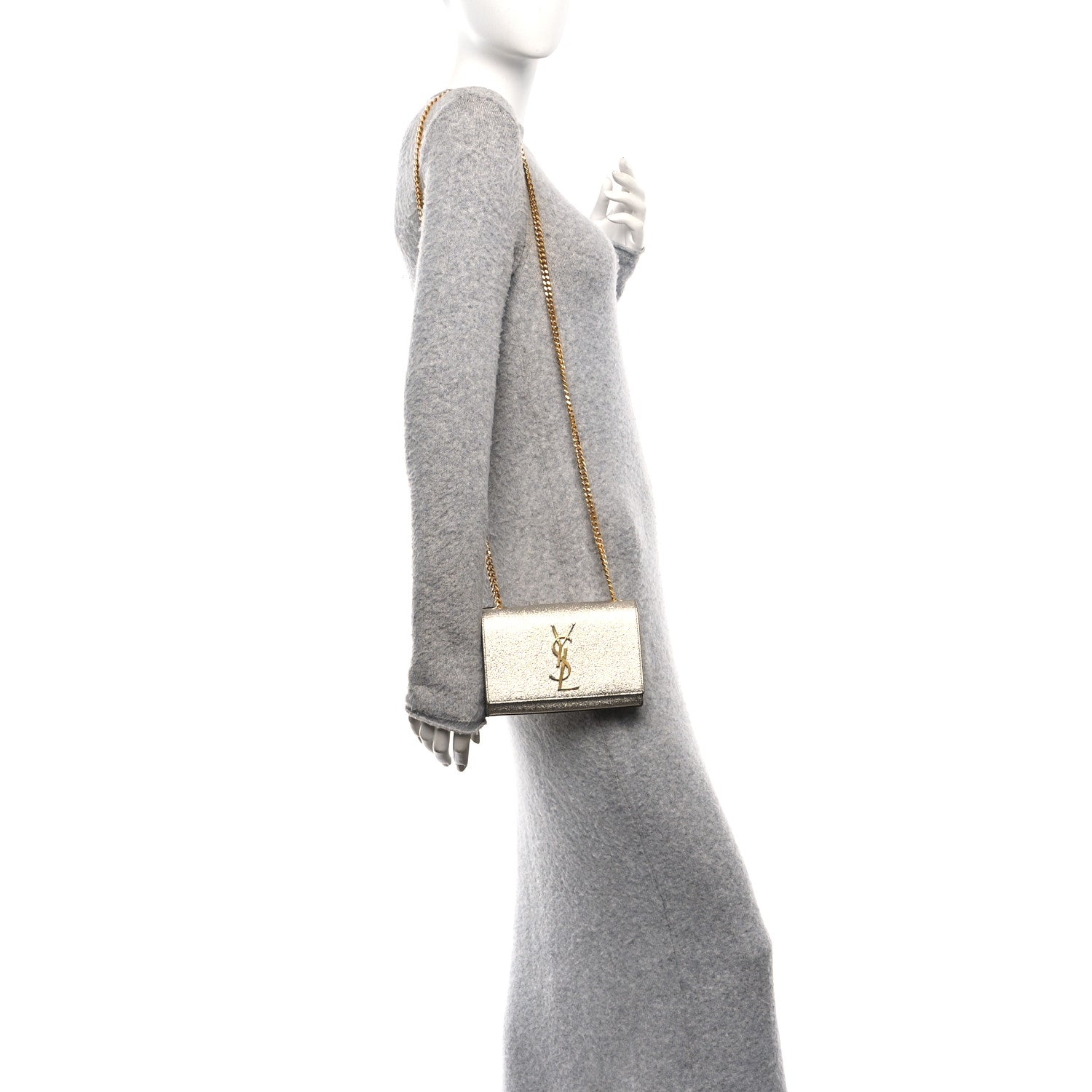 Saint Laurent Metallic Calfskin Small Classic Monogram Kate Satchel Platine 3 of 29