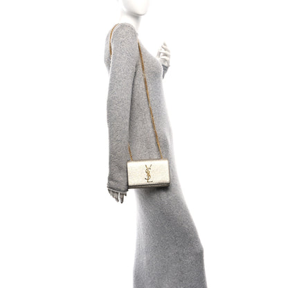 Saint Laurent Metallic Calfskin Small Classic Monogram Kate Satchel Platine 3 of 29