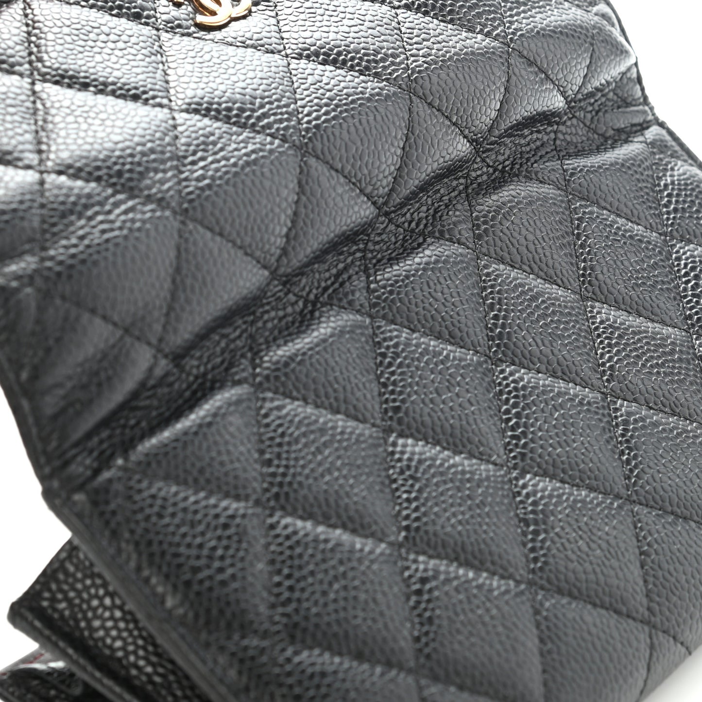 Caviar Quilted Large Gusset Flap Wallet Black