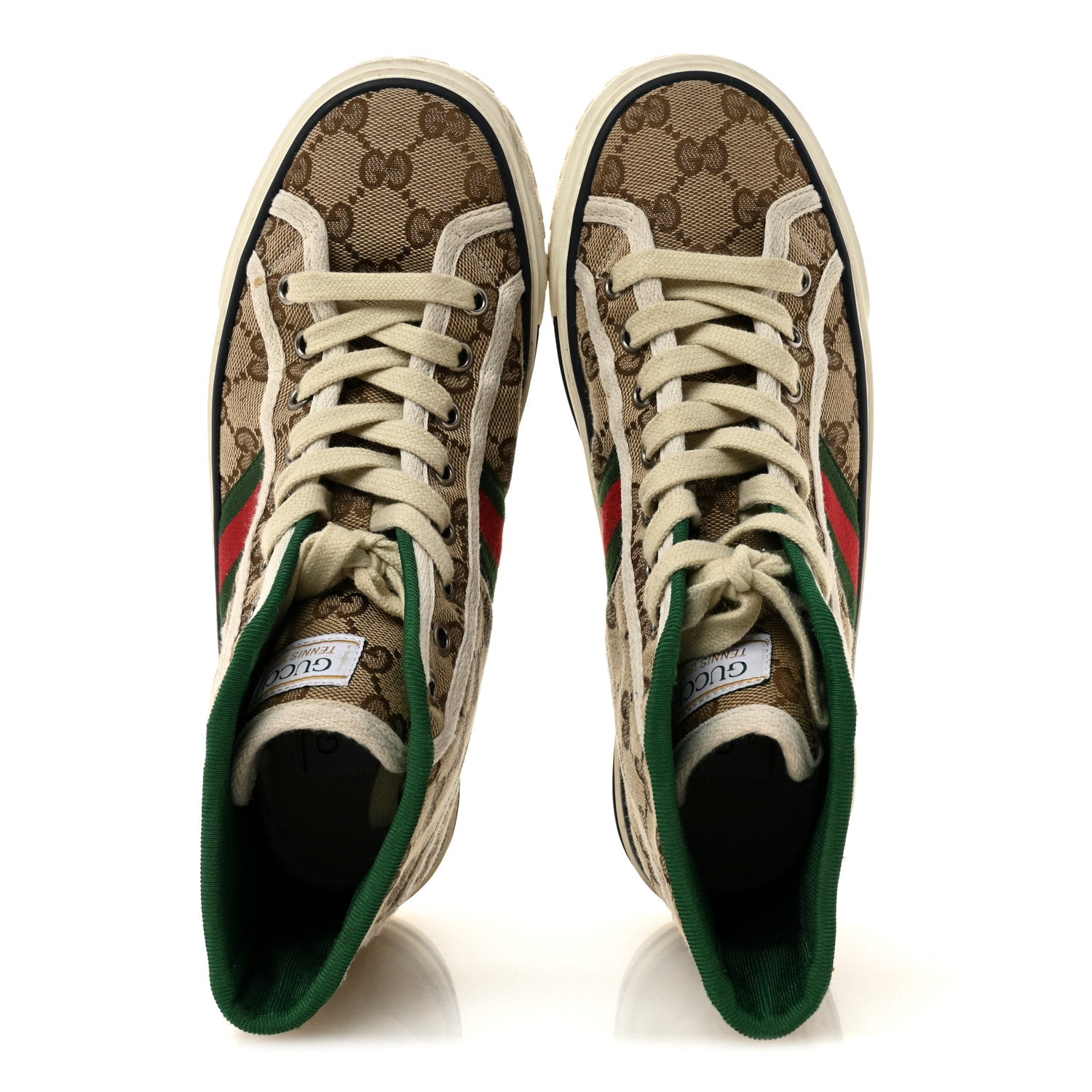 Gucci GG Monogram Web Womens 1977 Tennis High Top Sneakers 37 Beige Ebony Mystic White 2 of 12