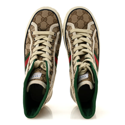 Gucci GG Monogram Web Womens 1977 Tennis High Top Sneakers 37 Beige Ebony Mystic White 2 of 12