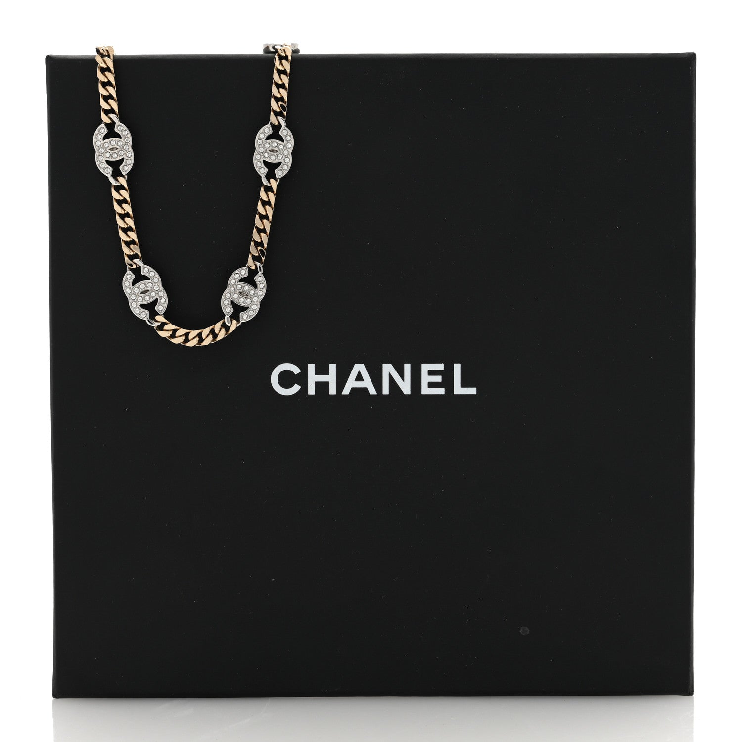 Chanel Crystal Chain CC Link Choker Gold Silver 5 of 5