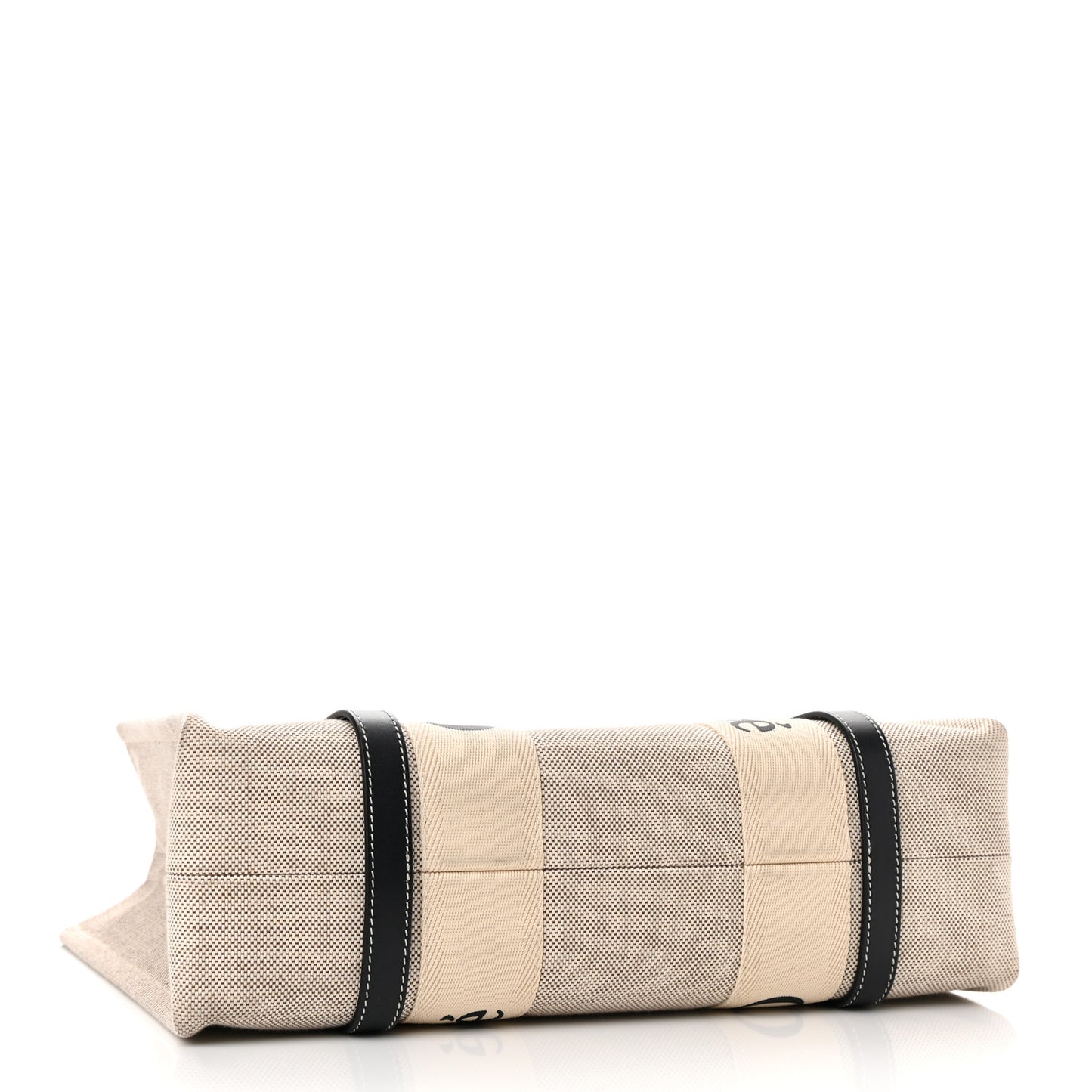Cotton Calfskin Medium Woody Ribbon Tote White Black