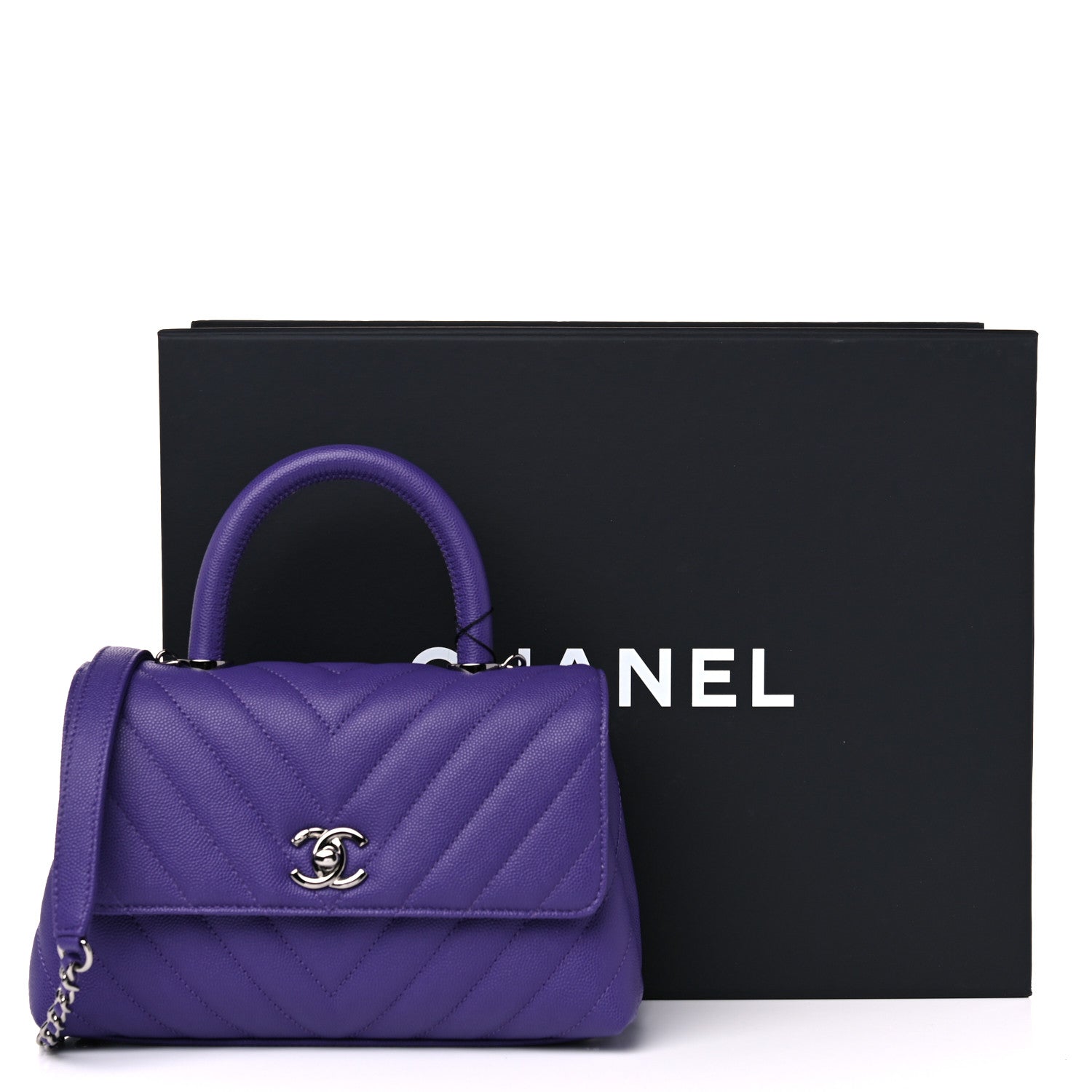 Chanel Caviar Chevron Quilted Mini Coco Handle Flap Purple 10 of 10