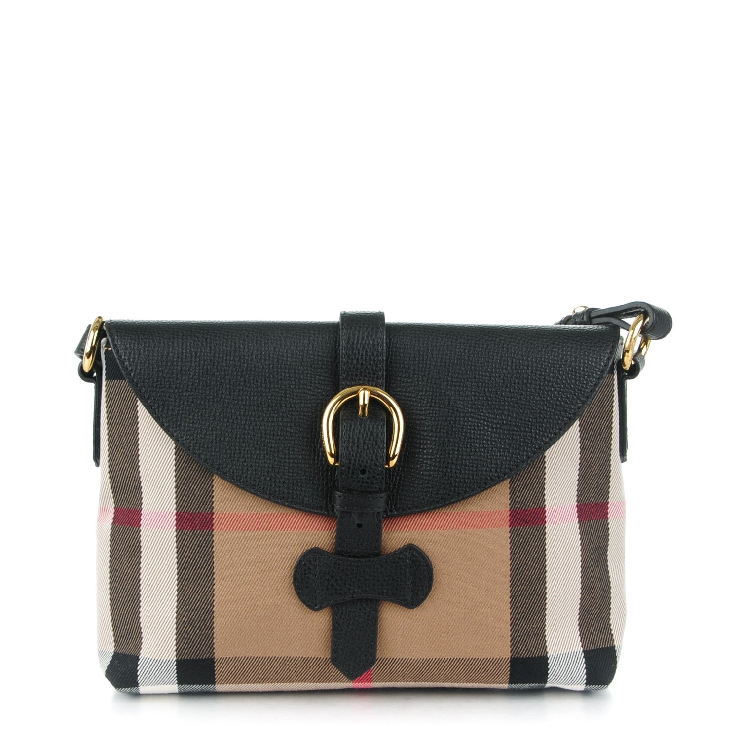 Burberry Horseshoe Calfskin House Check Small Milton Crossbody Bag Black 1 of 7