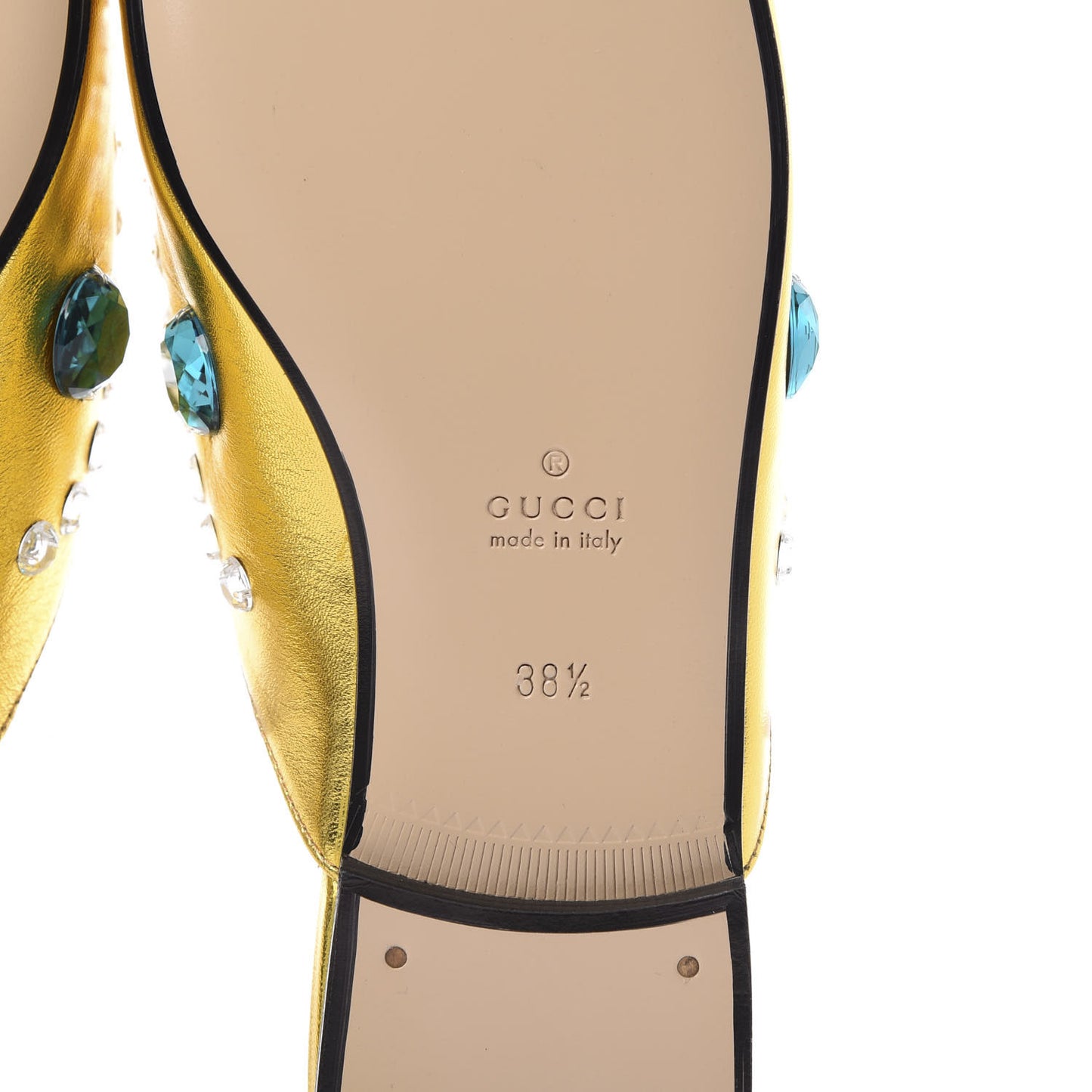 Metallic Nappa Crystal Womens Princetown Slippers 38.5 Gold
