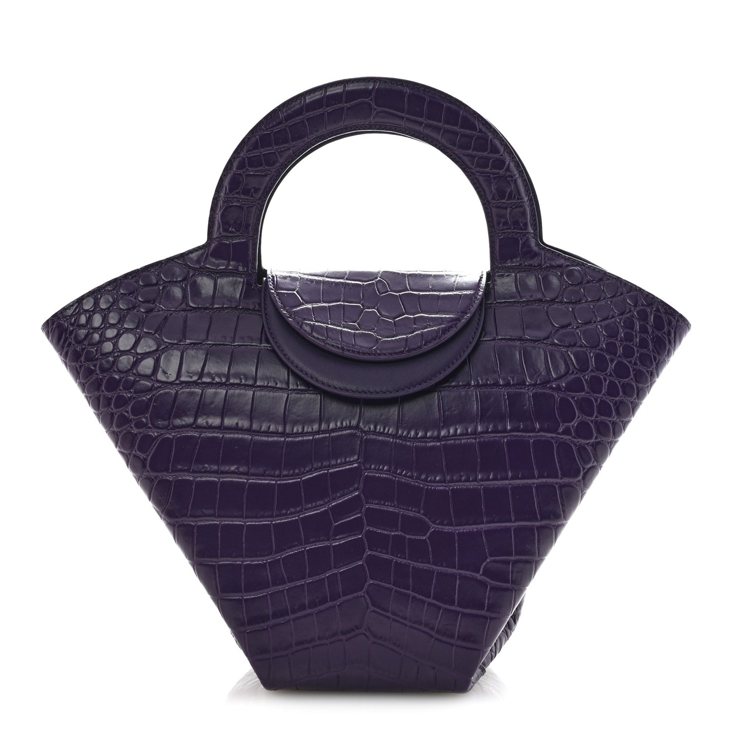 Calfskin Crocodile Embossed Doll Top Handle Bag Purple