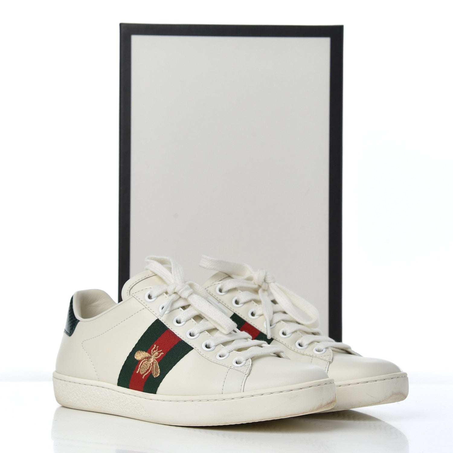 Gucci Calfskin Ayers Bee Embroidered Womens Ace Sneakers 35 White Green 19 of 19