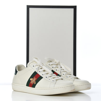 Gucci Calfskin Ayers Bee Embroidered Womens Ace Sneakers 35 White Green 19 of 19