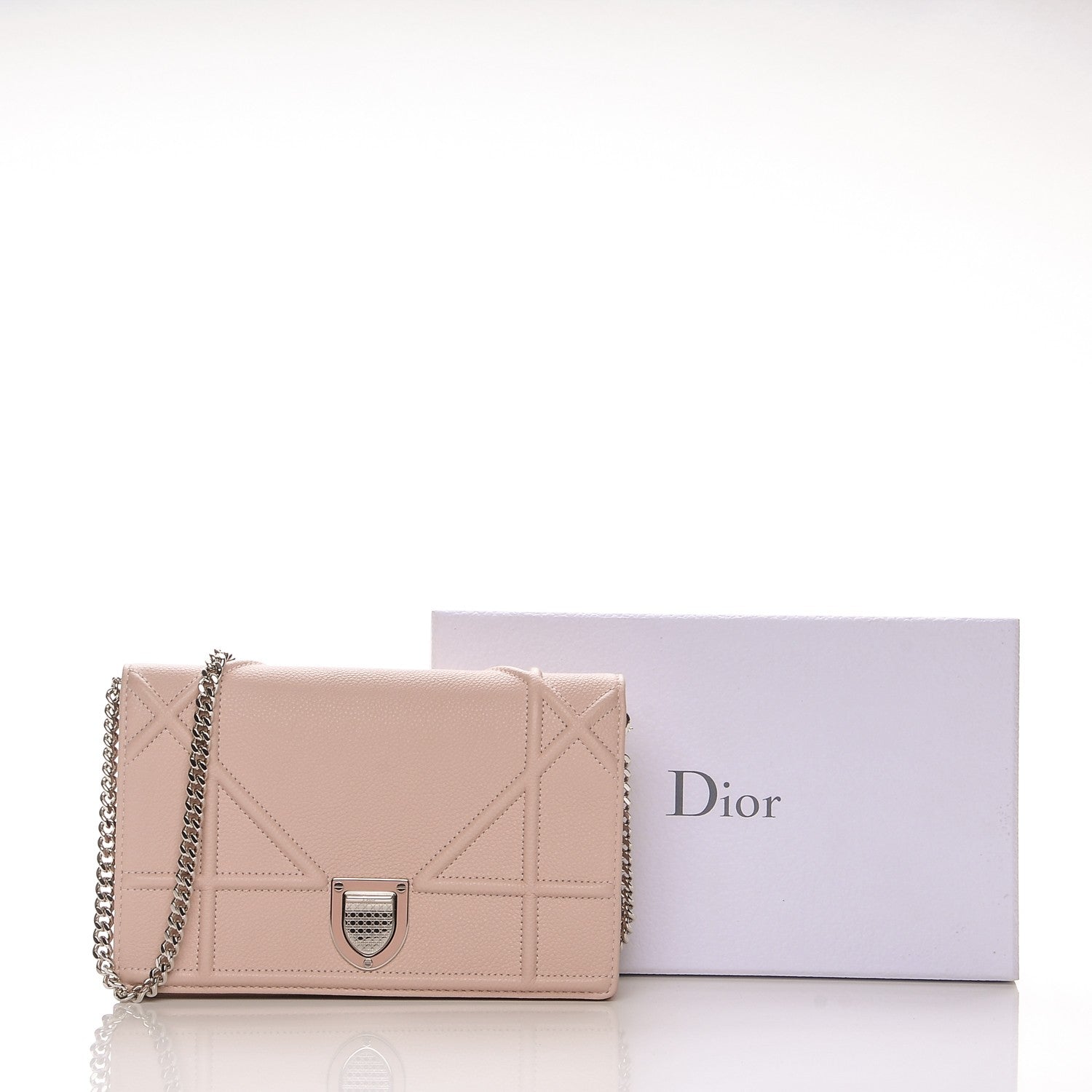 Christian Dior Grained Calfskin Diorama Wallet on Chain Pouch Rose Poudre 8 of 8