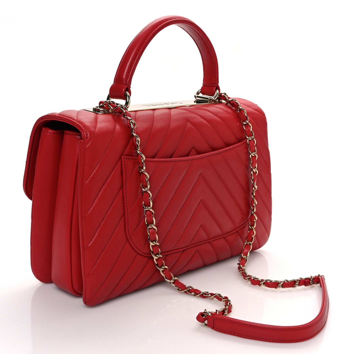 Chanel Lambskin Chevron Quilted Medium Trendy CC Dual Handle Flap Bag Red 3 of 11
