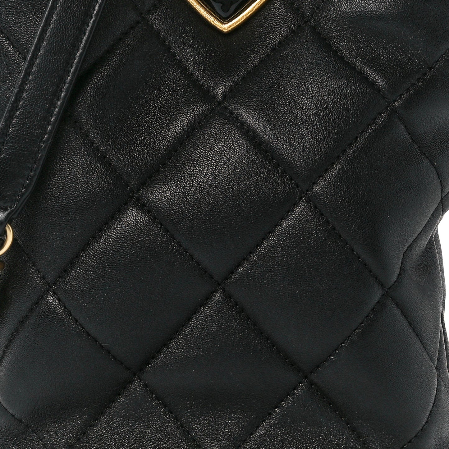 Lambskin Plexiglass Quilted Coco Love Bucket Bag Black