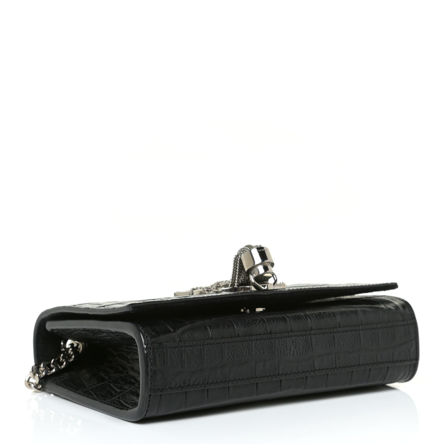 Saint Laurent Calfskin Crocodile Embossed Monogram Small Kate Tassel Satchel Black 3 of 9