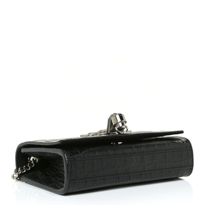 Saint Laurent Calfskin Crocodile Embossed Monogram Small Kate Tassel Satchel Black 3 of 9