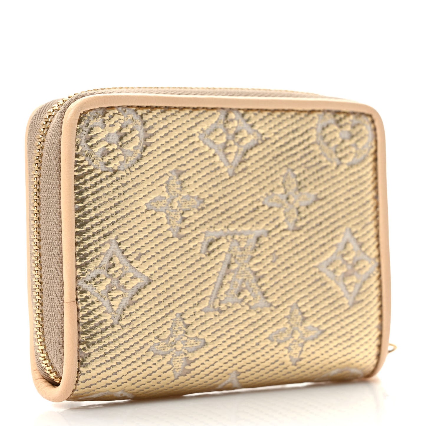Lurex Jacquard Monogram Zippy Coin Purse Beige