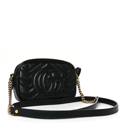 Gucci Calfskin Matelasse Mini GG Marmont Chain Shoulder Bag Black 3 of 11